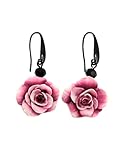 ByMomu - Pendientes de Rosa Rosa en Degradado con Gancho Negro - Joyería Artesanal de Estilo Gótico Suave y Bohemio, hechos a mano, pieza unica, regalo cumpleaños