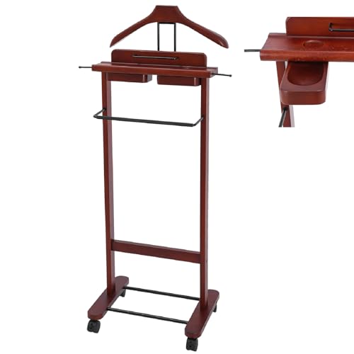 Pinelicorn Freestanding Mens Valet Stand with Drawer, Rolling Suit Hanger Butler Clothes Rack with Base, for Office Living Room Bedroom