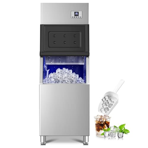 Image of Commercial Ice Maker,Ice Machine 500LBS /24H with 300LBS Storage Bin,Ice Ready in 5-14 min,Self-Cleaning,Stainless Steel Industrial Ice Maker for Restaurant Business Bar,Thicknesses Adjustable