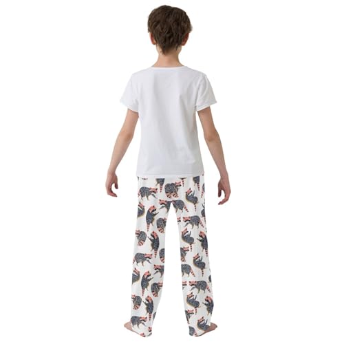 ZZXXB Raccoon Pattern Boys Long Pants Soft Trousers Elastic Waist Kids Lounge Bottoms with Pockets S-XL3