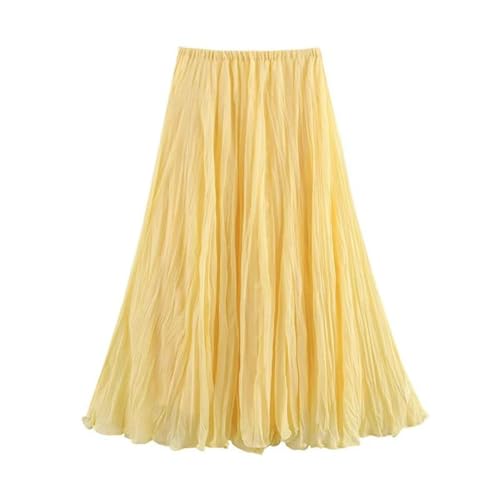 Women’S Crinkle Textured A-Line Midi Skirt Elastic Waist Non-Stretch Regular Fit Casual Everyday2