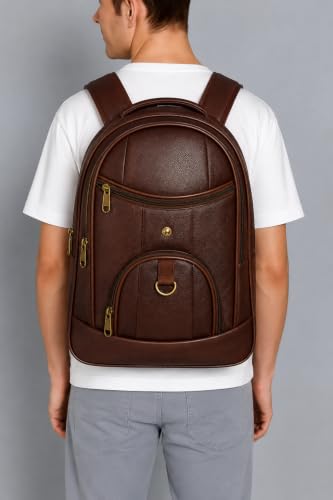 Image of Laptop Backpack for Men & Women, Brown Faux Office Travel Bag, 40L
