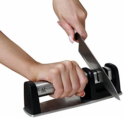 ANDILL 2 Stage Tabletop Kitchen Knife Sharpener, Premium Kitchen Knife Sharpener, Manual Knife Sharpeners, Stainless Steel, Repair, Restore, Polish Blades, Kitchen Appliances