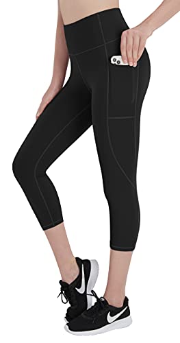 HOFI Pantalones de yoga de talle alto, para mujer, 4 vías, elásticos, para entrenamiento, control de barriga, yoga con bolsillos - Negro - Medium