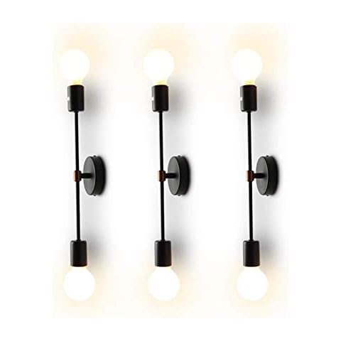 XIHOME Minimalist Black 2 Lights LED Wall Light Up/Down Indoor Lamp,180° Adjustable Uplighter Downlighter,Rustic Country Vintage Loft Wall Sconce Fixture Fitting Retro Warm Edison Lamps E27 Max 2*60W Cover