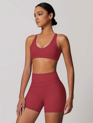 Image of ABOCIW Womens V Neck Twist Back Sports Bra Padded Low Impact Fitness Yoga Bra Workout Crop Top