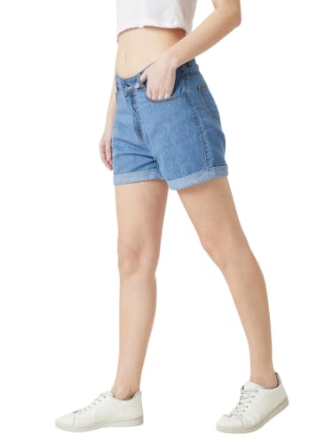 Image of Miss Chase Women's White Regular High Rise Clean Look Regular Stretchable Denim Shorts