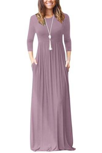 Image of EUOVMY Women's Long Sleeve Loose Maxi Dresses Casual Long Dresses with Pockets