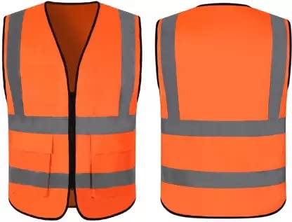 MINSALES� High Visibility Reflective Safety Zipper Polyester Fabric Jacket with 2 Pockets (2" Grey Reflector) (ORANGE) (B09S6M9FK5) Amazon Price History, Amazon Price Tracker