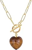 TaYolnFaSo Negro ágata colgante clip cadena collar para las mujeres 18k oro chapado clip toggle collar negro ágata joyería regalo de Navidad para ella, 18inch, Acero inoxidable, Corazón de ojo de