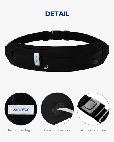 WATERFLY Laufgürtel für Handy Handytasche Joggen: Lauf Gürteltasche Flache Bauchtasche Damen Herren Jogging Gürtel Running Belt Lauftasche Sportgürtel Hüfttasche zum Laufen Sport Fitness Reisen