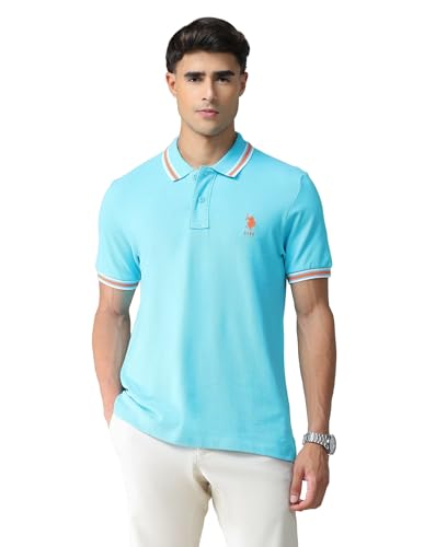 Image of U.S. Polo ASSN. Solid Slim Fit Polo T Shirts for Men - 100% Cotton, Half Sleeves Mens Tshirt