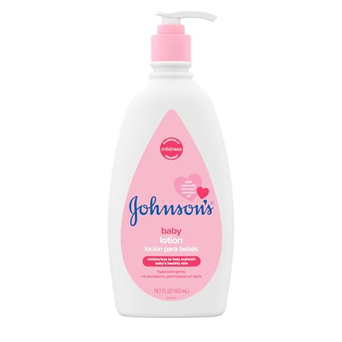 Image of Johnson's Moisturizing Mild Pink Baby Lotion with Coconut Oil for Delicate Baby Skin, Paraben-, Phthalate-& Dye-Free, Hypoallergenic & Dermatologist-Tested, Baby Skin Care, 18.7 fl. oz