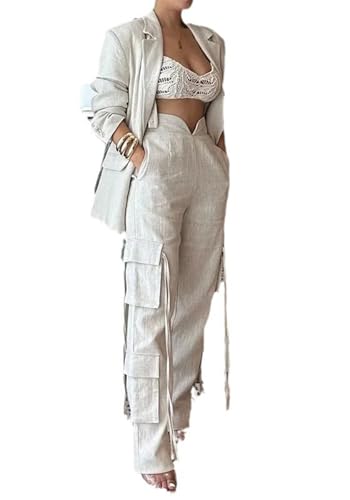 Women Fall Blazer Set 2 Piece Business Outfit Long Sleeve Blazer Jacket and Straight Wide Leg Pant Suit Sets