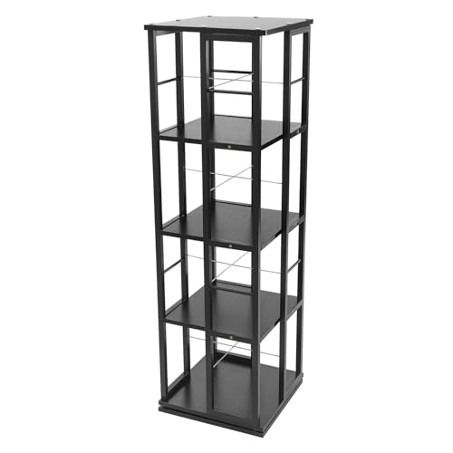 Estantería de esquina giratoria de 360° de 4 niveles, estantería esquinera para sala de estar y dormitorio, moderna estantería de almacenamiento giratoria negra, elegante decoración del hogar y
