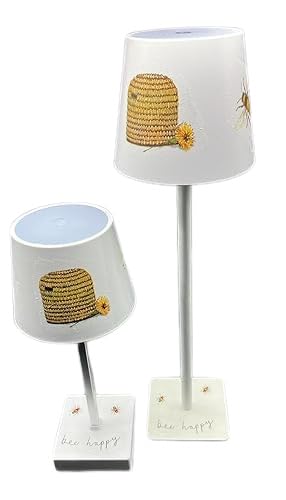 Decorative Cordless Table Lamps, 4 Designs: Birds, Bees, Highland Cows, Flowers, Battery or USB Powered (Set of 2 Small, Flowers)