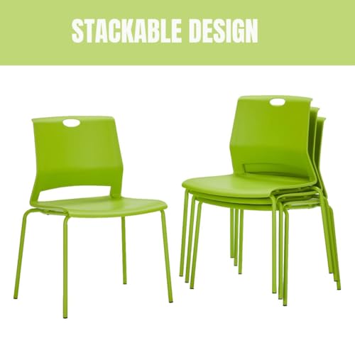 Image of Stackable Chairs Set of 4, Office Waiting Room Chair Plastic Seat, Green Stacking Chairs with Sturdy Metal Legs, Guest Chair for Conference Rooms, Churches, Living Rooms, Classrooms(Green).