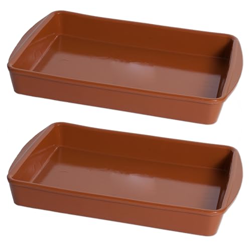 Cazuela de Barro. Set de Cazuelas Barro Refractario. Horno, Vitrocerámica, Gas, Microondas y Lavavajillas. Fuente de Barro para Cocina, Rectangular u Ovalado (38 x 26 x 5 cm (2 Uds)