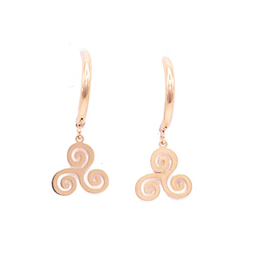 NILUXE DESIGN - NILUXE DESIGN - Boucles d'Oreilles Triskel Celtique en Acier Inoxydable et Plaquées Or 14K - Boucles d'Oreilles Femme Triskel et Anneaux Dorés avec Pendentif Triskel