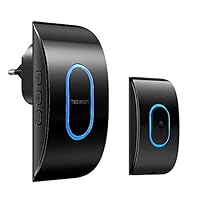 TECKNET Funkklingel, IP65 Wasserdicht Türklingel Funk Set, über 400m Funkreichweite, Funk Türklingel Kit, 60 Melodien, 5 Lautstärkestufen, Türklingel Funk mit LED-Blitz, Schwarz