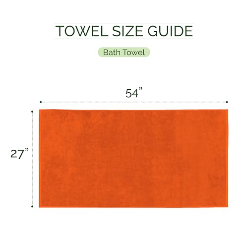 Image of Elegant Comfort 100% Turkish Cotton 4 Lines Viscose Stripe Luxury 2 Pack Bath Towel Set 27 x 54 Inch - Super Soft and Highly Absorbent Premium Hotel Spa Quality Towels for Bathroom Use, Orange