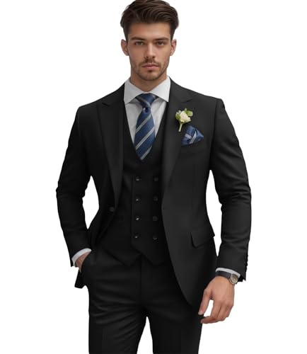 Mens Suits 3 Piece, Slim Fit Suits for Men Wedding Formal Business Prom Party Mens Double Breasted Suit Tuxedo