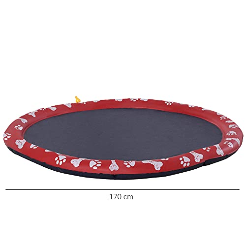 PawHut 170 cm Splash Sprinkler Pad für Hunde Spritz Wasserspiel Matte Wassersprinkler Anti-Rutsch Outdoor Kunststoff Rot