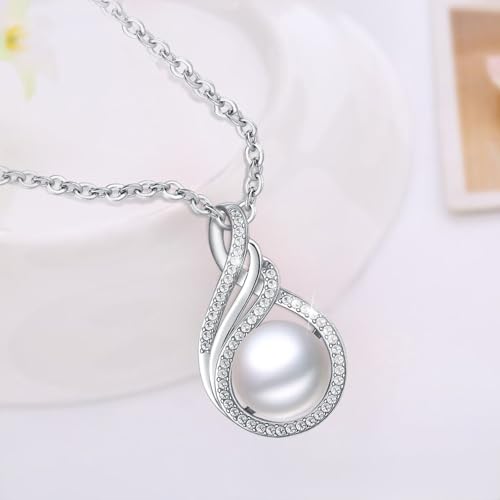 Pearl Pendant Infinity Necklace for Women,925 Sterling Silver Pendant Jewelry,Anniversary Christmas Birthday Gifts for Wife, Mom, Dauhter, Girlfriend,Her4