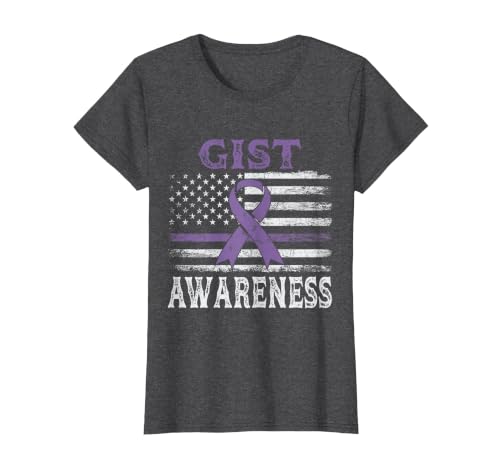 GIST Awareness Month Day American Flag Ribbon Purple Vintage T-Shirt, Women, Dark Heather Grey, Small