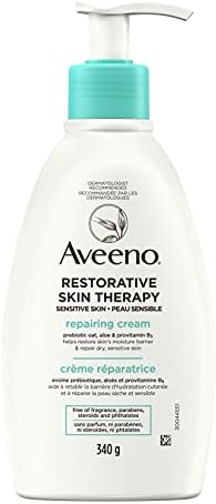 Aveeno Restorative Skin Therapy Repairing Cream, Vitamin B5, Aloe, Prebiotic Oat, Dry Skin & Sensitive Skin Lotion, 340g