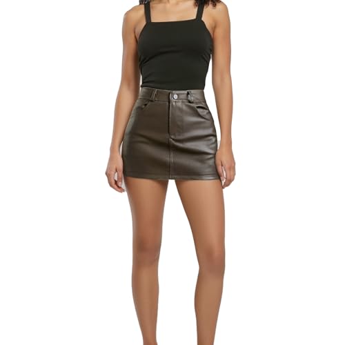 Elegante Falda de Corte A para y Eventos Sociales con Prácticos Bolsillos Ideal para Temporada de Primavera Verano y Otoño en Tu Vestuario Casual (Coffee, L)