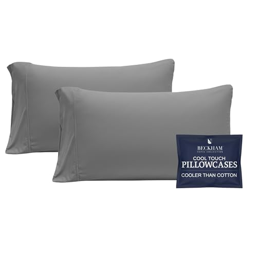 Image of Beckham Hotel Collection Cooling Pillowcases for Hot Sleepers, Standard /Queen Size Set of 2, Cool Bedding, Envelope Closure, Silky Soft, Breathable, Moisture-Wicking, Gray