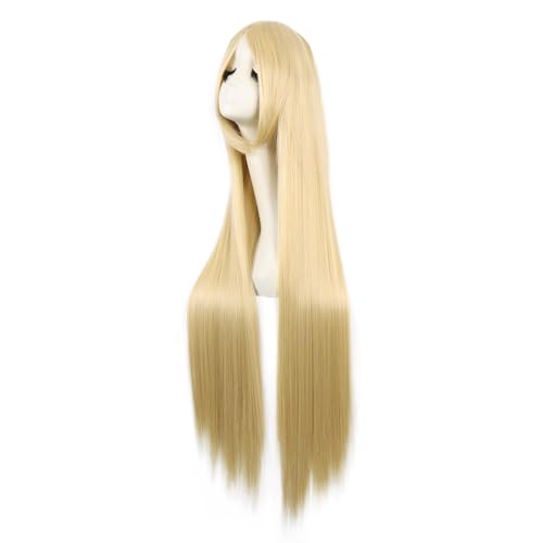 Image of MapofBeauty 40 Inch Oblique Bangs Anime Long Straight Wig, Mixed Golden