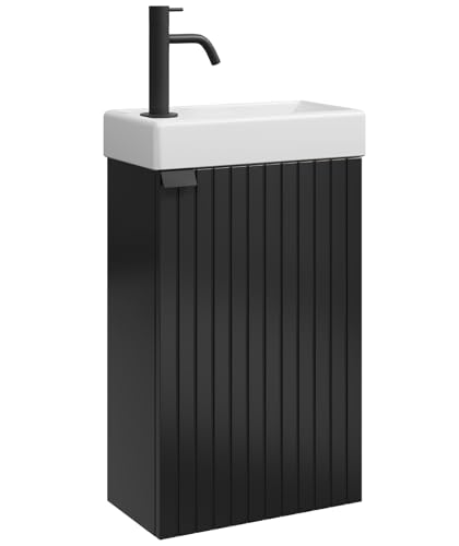 Badplaats Gäste-WC Waschtisch Set Bosco 40 x 22 cm Schwarz Matt - Platzsparende Badmöbel Set mit Waschbecken und Unterschrank