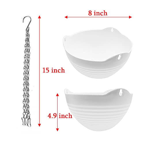 Cshangzei 4 Pcs 8 Inch Hanging Planter Pots,Self-Watering Round Hanging Basket With Water Tray And Metal Chain,Succulent Flower Plant Pot Container For Indoor Outdoor Garden Balcony Wall Decor,White thumb #5
