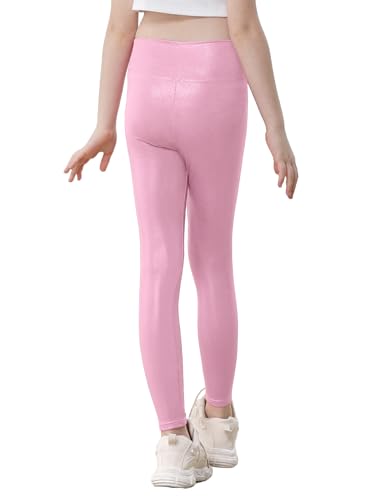 Leggings for Girls 8-9 Years Old Shiny Pink Athletic Tights Soft Fitness Workout Slim Pants2