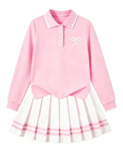 Image of Betusline Girls Skirt Set Long Sleeve Polo & Pleated Skirt, 4-14Y