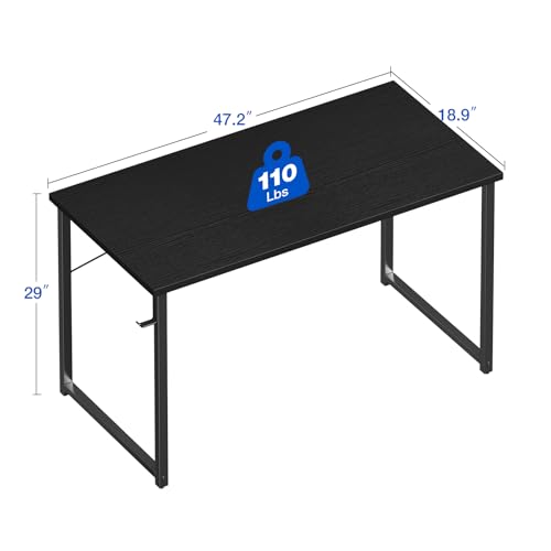 ODK 48 Inches Computer Desk for Small Spaces, Study Table for Home Office, Writing Desk with Headphone Hooks, Black