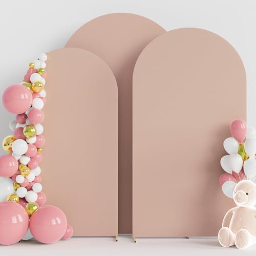 Image of Wokceer Wedding Arch Backdrop Cover (7.2FT, 6.6FT, 6FT) Set of 3 Spandex Fitted Nude Arch Covers for Round Top Chiara Arches Backdrop Cover for Birthday Party Wedding Ceremony Banquet Decor