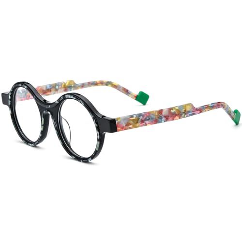 Image of HEPIDEM Multicolor Acetate Glasses Frame Women,Oversize Round Optical Eyeglasses 9345