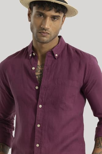 Image of SNITCH Aurelio Magenta Plain Linen Shirts