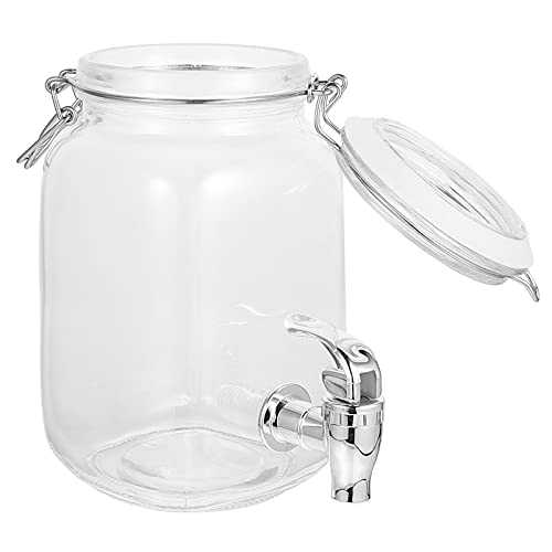 Housoutil 1L Glass Beverage Dispenser with Spigot, Wide Mouth Lemonade Dispenser Easy Filling, Juice Dispenser Drink Dispensers for Parties
