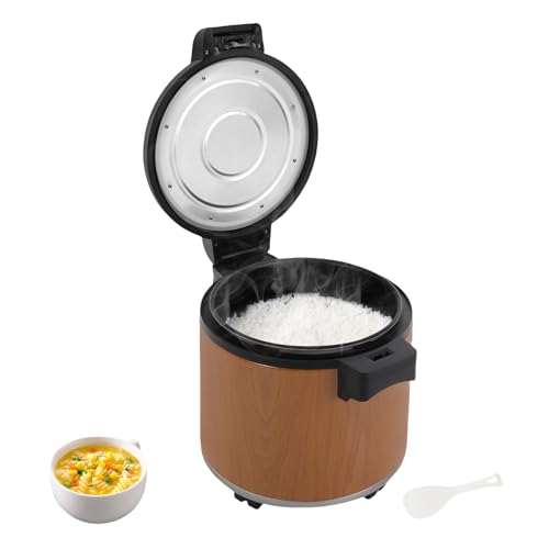 100-Cup 23L Electric Rice Warmer 100W Commercial Food Warmer with Warm Function Only, Stainless Steel Restaurant Rice Warmer with Rice Spoon (Wood)