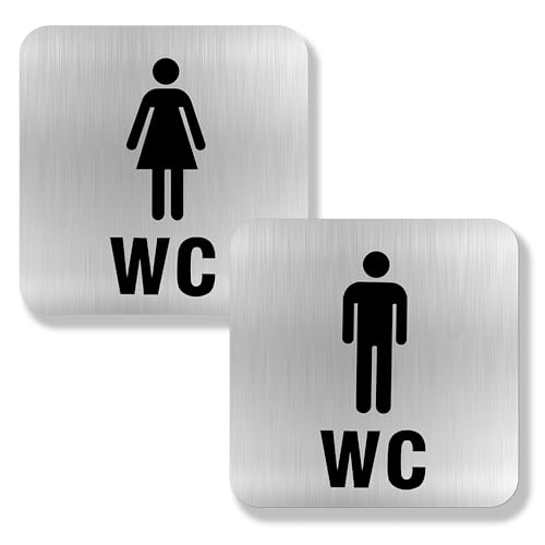 yotutun Cartel Baño Mujer Hombre, 2 Piezas Señal de Identificación WC Placa Señal de Aseos Aluminio Cepillado Adhesivo para Puerta de Inodoro para Interior y Exterior 12 x 12 cm