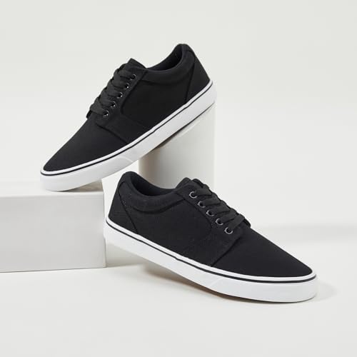 Image of BENPAO Mens White Casual Shoes All Black Fashion Sneakers for Men Low Top Lace Up Canvas Shoes