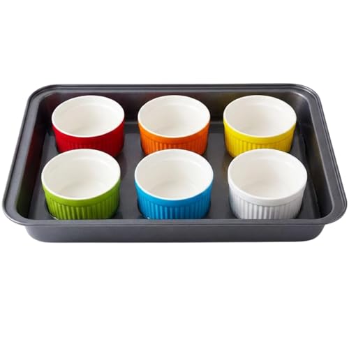 GOVNPJ Creme Brulee Making Set, 6-Piece 10oz Creme Brulee Dishes with Water Bath Pan, Oven Safe Ramekins for Souffle Baking & Gifts