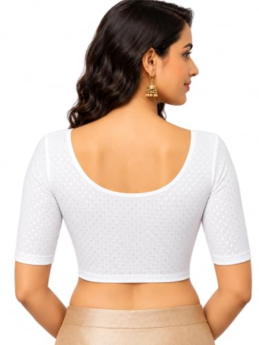 Image of Fressia Fabrics Women's Black Cotton Stretchable Readymade Saree Blouse