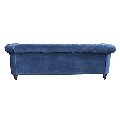 Levnary Three-Seat Velvet Sofa, Large Sofa Classic Tufted Chesterfield Settee Sofa Modern 3 Seater Couch Furniture Tufted Back For Living Room, Blue #TOP7