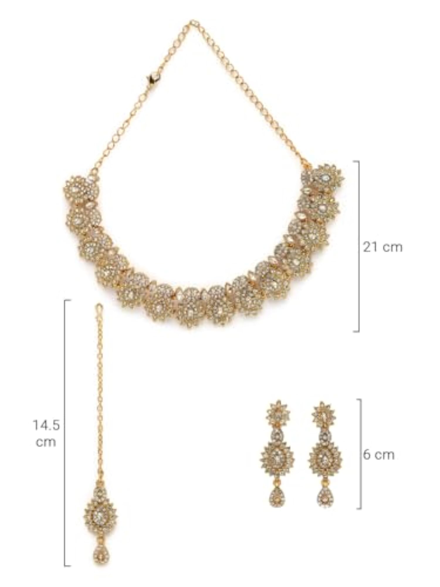 Plated Stone Collar Bone Necklace Set With Earrings And Maangtika