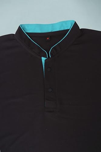 Image of BAGHADBILLO Men's and Boy's Polyster T-Shirt with Mandarin Collared Neck Half Sleeves Closuer Button and Regular Fit | Polo t Shirt for Man